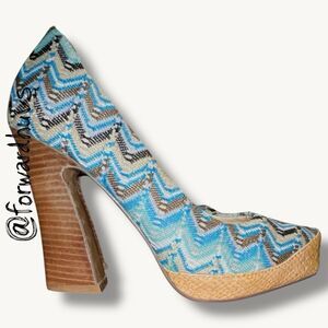 Naughty Monkey Zigzag Platform Heels 4 Inch Block Heel Size 6.5